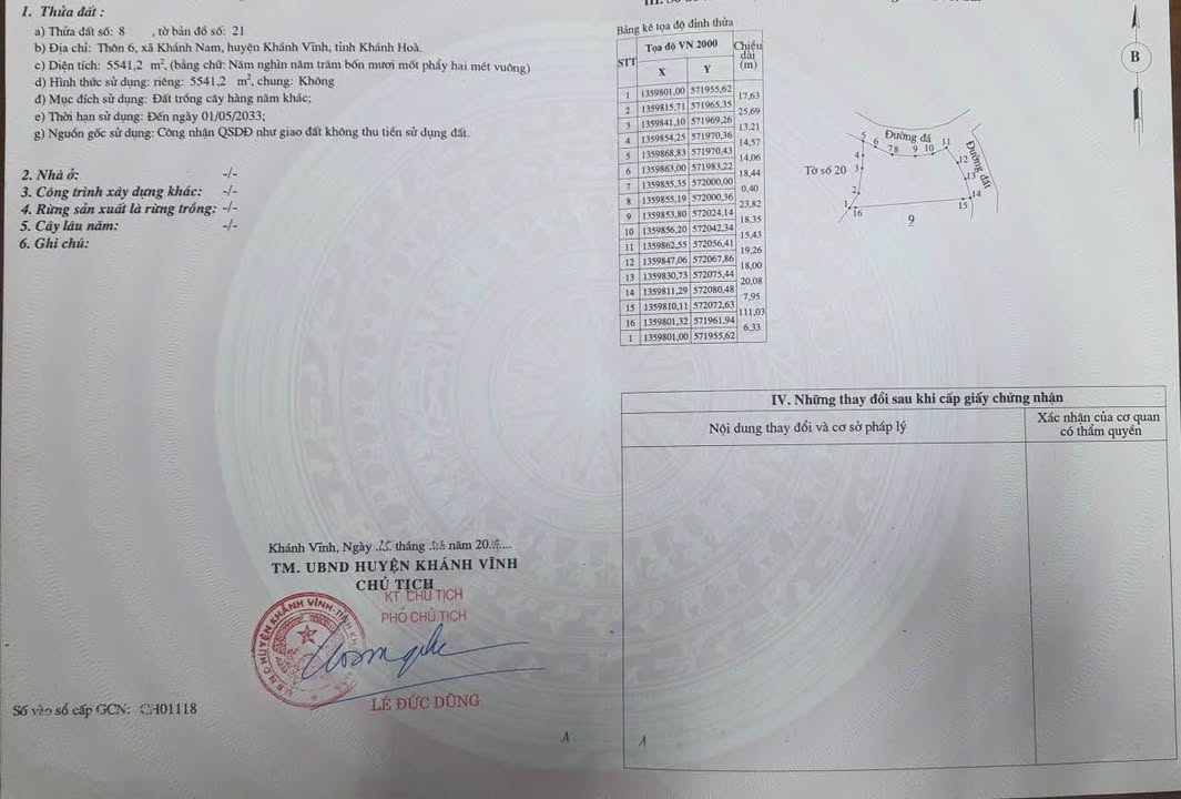Đất nền Khánh Nam, Khánh Vĩnh 5541m² - Sổ đỏ chính chủ