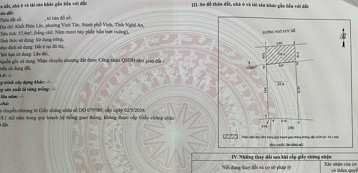 Đất nền mặt tiền Ngô Đức Kế, TP Vinh 72.5m² - Kinh doanh đắc lộc