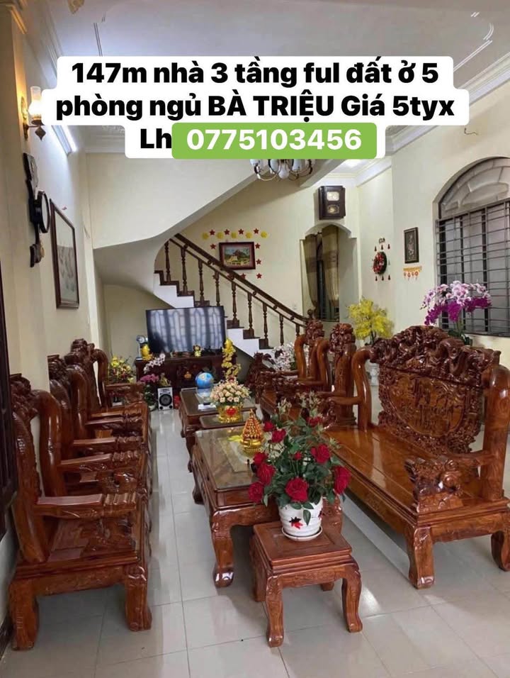 Nhà 147m² Bà Triệu, Huế - 3 Tầng, 5PN, Sổ Đỏ Full Đất Ở, Giá 5 Tỷ