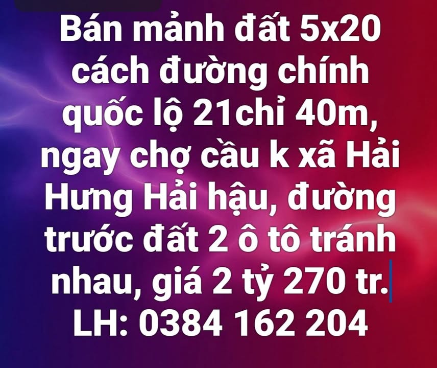 Đất nền Hải Hưng, Hải Hậu 100m² - Pháp lý rõ ràng, tiềm năng vàng!