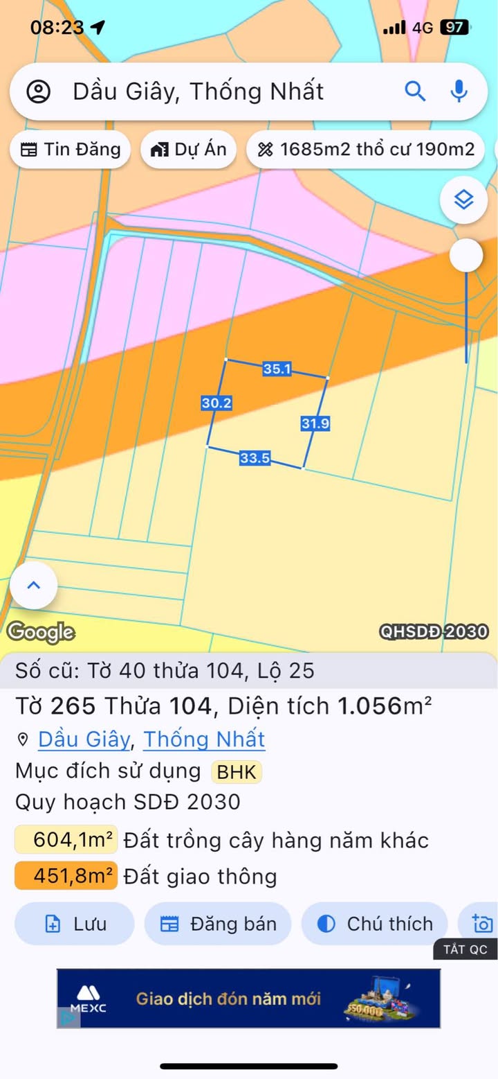 Đất nền Xã Lộ 25 Thống Nhất 900m² 2 tỷ - Giá F0 CĐT