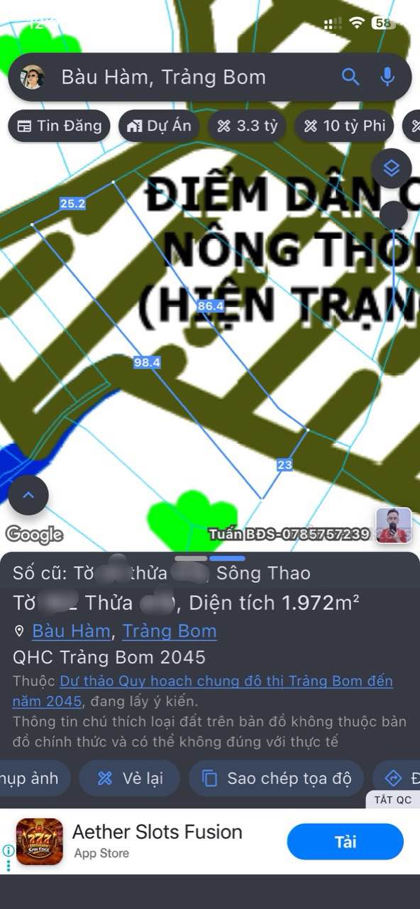 Đất trang trại Bàu Hàm 4.747m² 3.3 tỷ - Sổ hồng