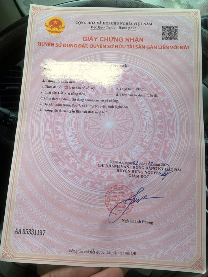 Đất nền Hưng Nguyên 193m² giá 2 tỷ - Đất thổ cư 100%!