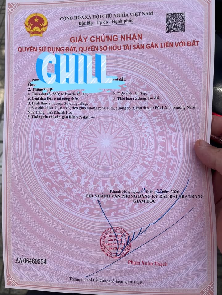 Bán Đất KDC Đất Lành Nha Trang 64m² - Sổ Hồng Riêng, Đường 13m