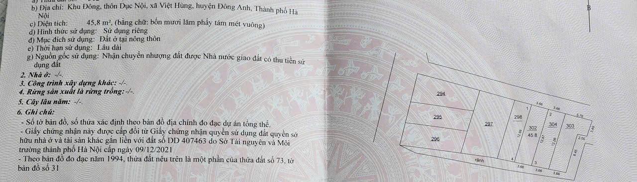 Đất Thôn Đông Đông Anh 45.8m² - Sổ đỏ chính chủ, tiềm năng tăng giá tốt!