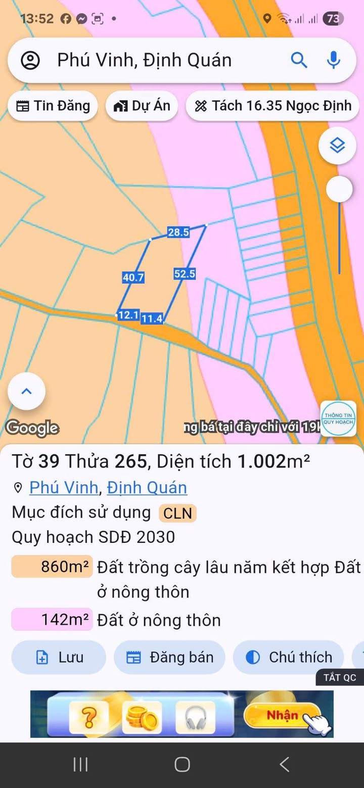Đất nền Phú Vinh, Định Quán 1196m² giá 450 triệu - Tiềm năng tăng giá!