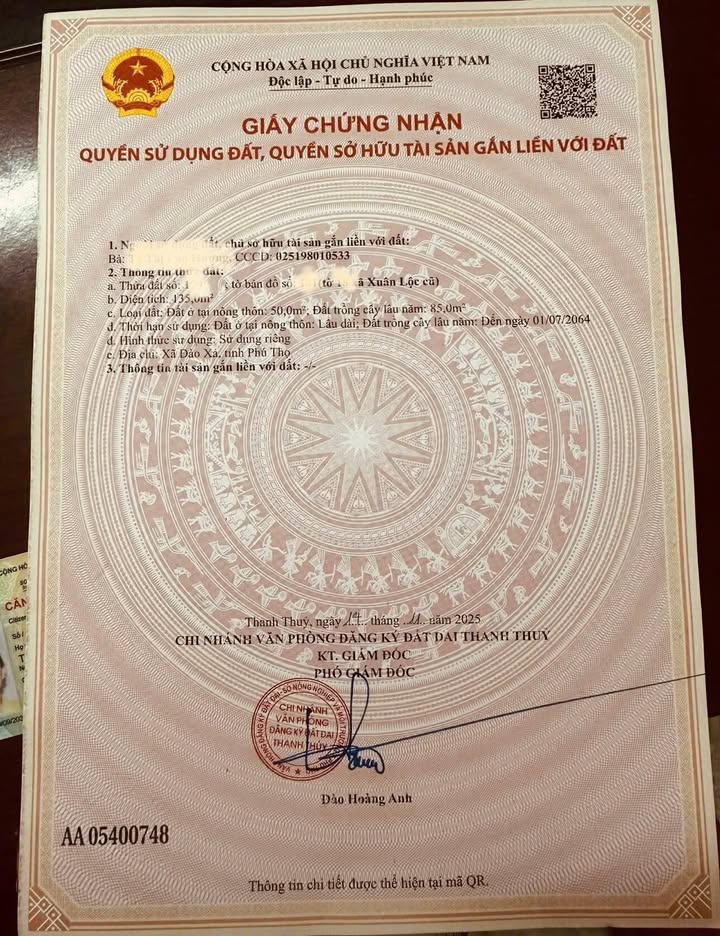 Đất nền 135m² Xuân Lộc (Đào Xá), Thanh Thuỷ - Tiềm năng tăng giá cực lớn!