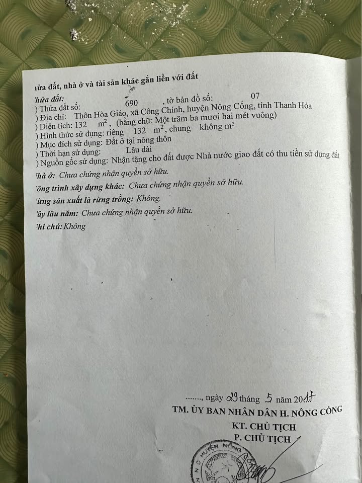 Đất nền Xã Công Chính Nông Cống 132m² Giá Tốt - Sổ Đỏ Chính Chủ!