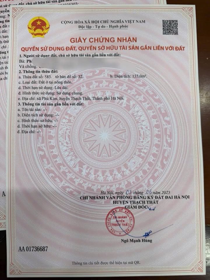 Đất nền Phú Kim Thạch Thất 135m² 3.1 tỷ - Sổ đỏ chính chủ