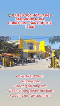 Bán Đất Góc Hòa Vang 120m² - Gần Chợ Túy Loan, Giá 1.65 Tỷ