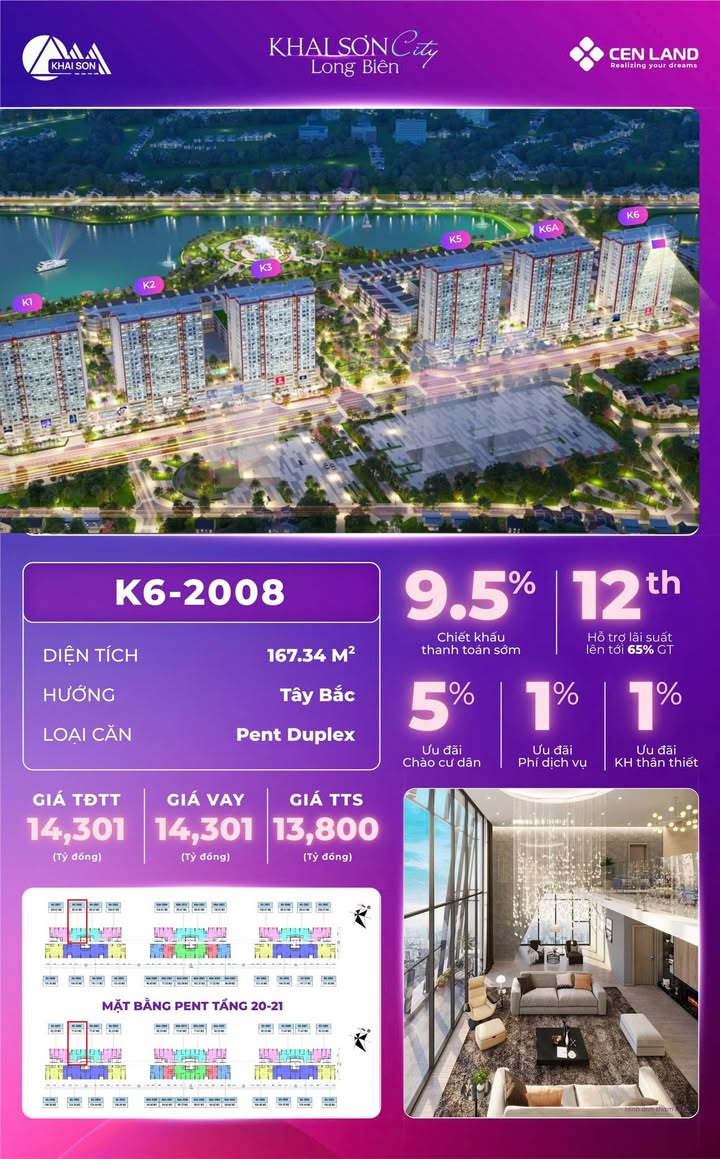 Penthouse Khai Son Long Bien 167m2 13,8 tỷ - View dep