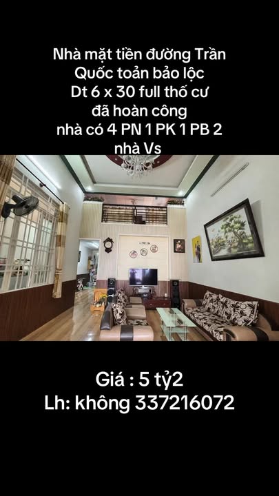 Nhà Mặt Tiền Trần Quốc Toản, Bảo Lộc - 188m² Full Thổ Cư, Giá 5.2 Tỷ