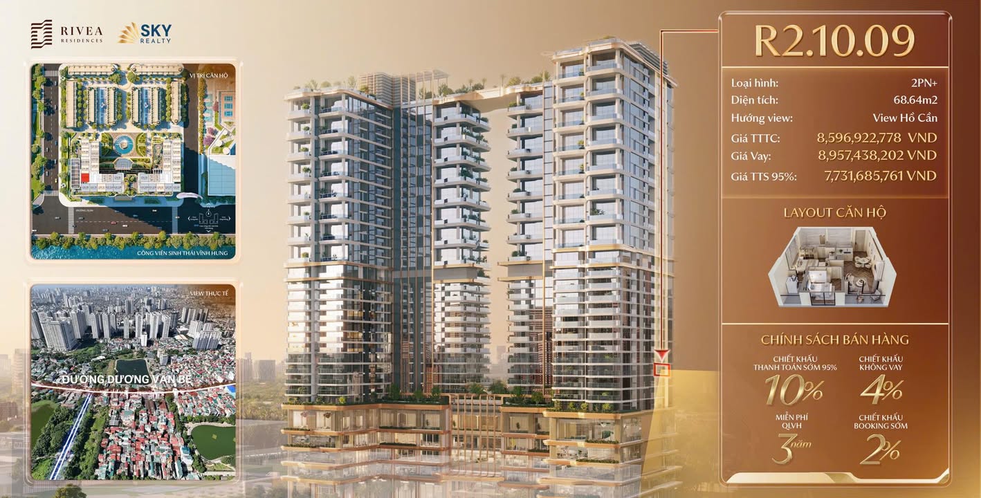 Căn hộ Rivea 68.64m² tầng 10 view Hồ - Giá tốt nhất Hà Nội