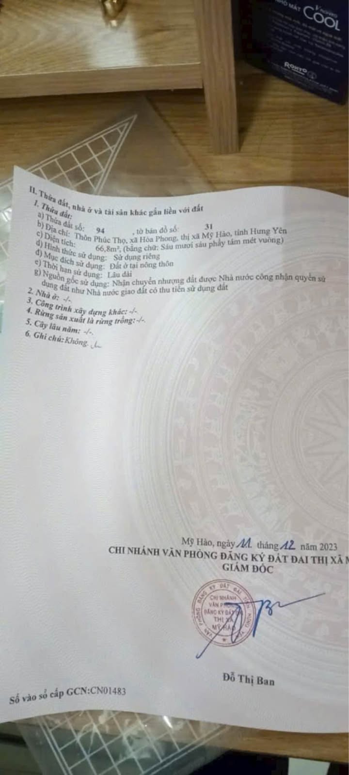 Đất nền Phúc Thọ, Hòa Phong 66.8m² giá 1.4 tỷ – Sổ đỏ chính chủ!