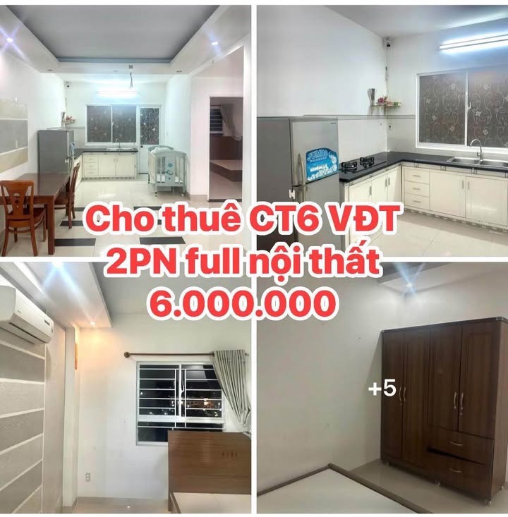 Căn hộ CT6 Vĩnh Điềm Trung 2PN Full nội thất, chỉ 6 triệu!
