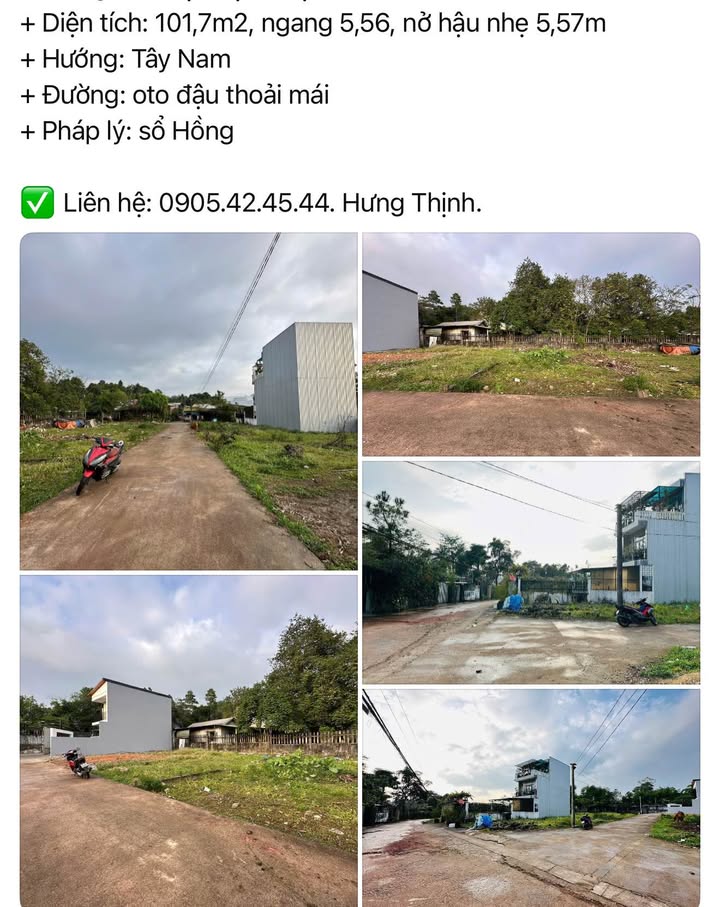 Đất Nền 101.7m² Kiệt Hoài Thanh, Huế - Sổ Hồng, Giá 1.6 Tỷ