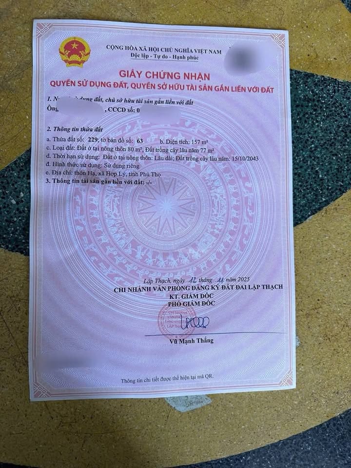 Đất nền Ngọc Mỹ, Lập Thạch 157m² giá hơn 400 triệu - Sổ đỏ chính chủ!