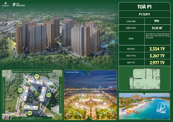 Căn hộ The Parkland 1N+ 51.5m² Hưng Yên - View Pháo Hoa Độc Quyền