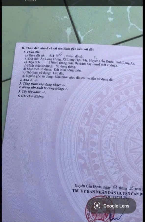 Bán Đất Mặt Tiền Đường Nhà Tu, Long Hưng - 370m² Thổ Cư Giá 1.75 Tỷ