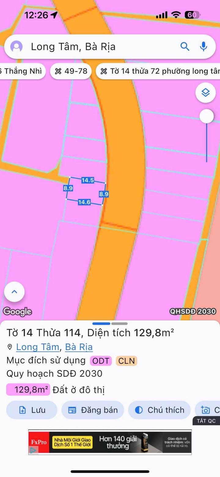 Đất nền mặt tiền 257m² Phường Tam Long, TP Bà Rịa - Giá tốt đầu tư