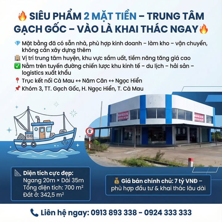Mặt Tiền Rạch Gốc, Ngọc Hiển - 700m² Kinh Doanh, Kho Bãi - 7 Tỷ