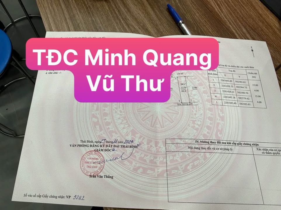 Đất TĐC Minh Quang Vũ Thư 60m² - Lô Đẹp Đầu Tư Tiềm Năng