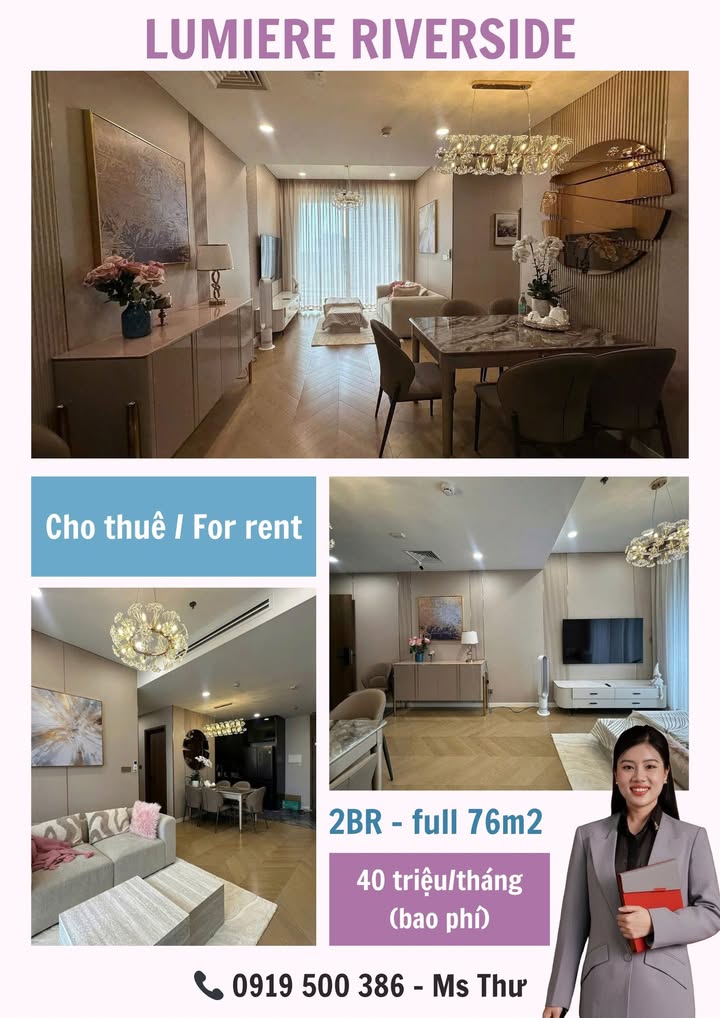 Cho Thuê Căn Hộ Lumiere Riverside 2PN 76m² - Giá 40 Triệu/Tháng