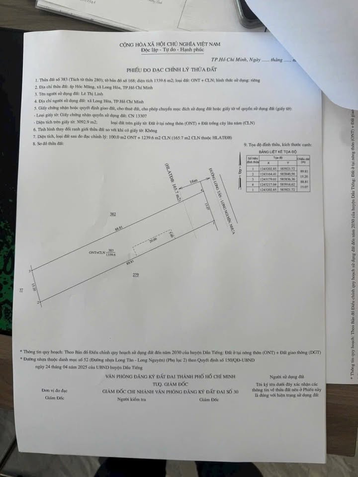 Đất nền Huyện Dầu Tiếng 1320m² - Tiềm năng tăng giá vượt trội!