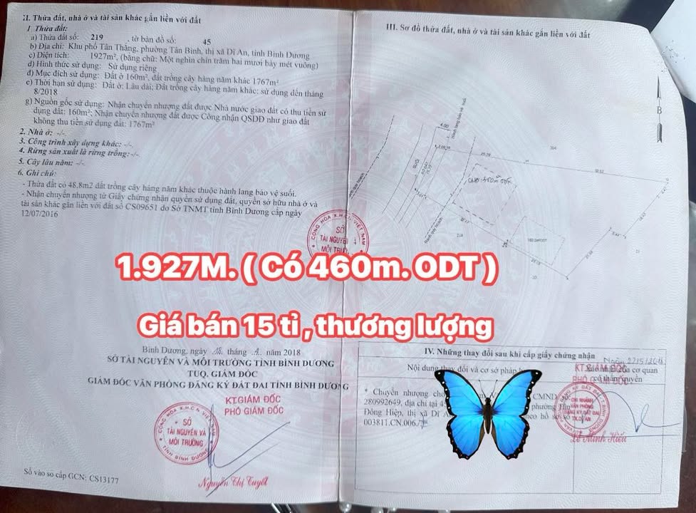 Bán Đất Vườn Dĩ An 1927m² - Sổ Đỏ ODT, Giá Đầu Tư 15 Tỷ