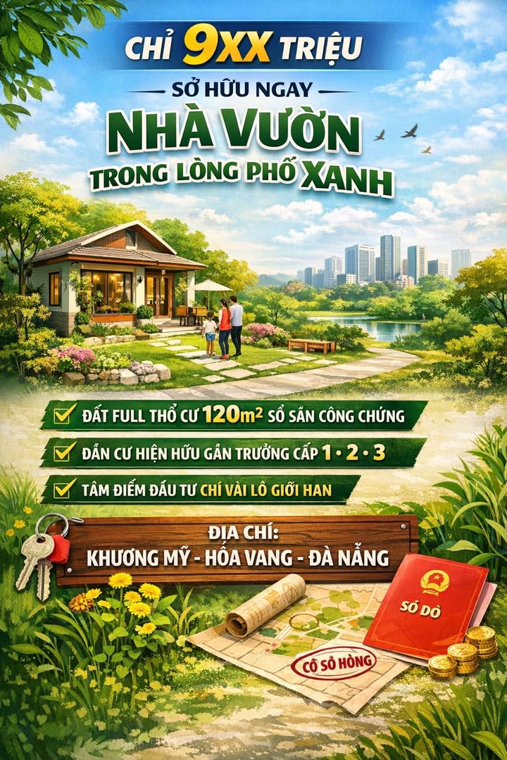 Đất Nền Hòa Vang Đà Nẵng 120m² - Sổ Hồng Thổ Cư, Giá Chỉ 9xx Triệu