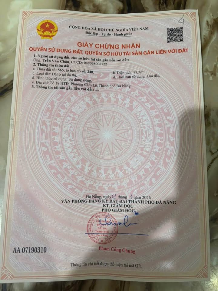 Đất nền 77m² Bình Thái 4, Liên Chiểu - Sổ đỏ chính chủ, 2.85 tỷ