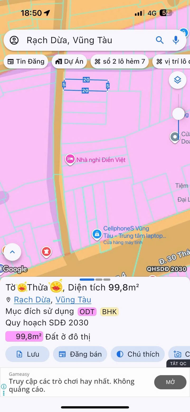 Đất nền Rạch Dừa 100m² 4.999 tỷ - Sổ đỏ chính chủ