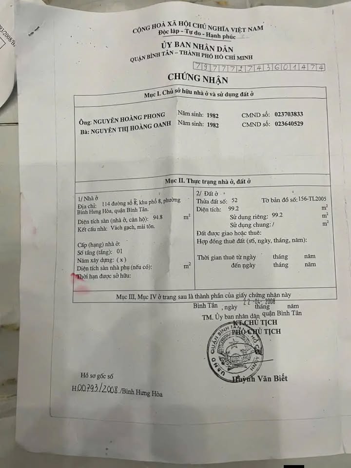 Nhà riêng Bình Tân 208m² Đường 8 - Sổ hồng sẵn, giá ngộp!