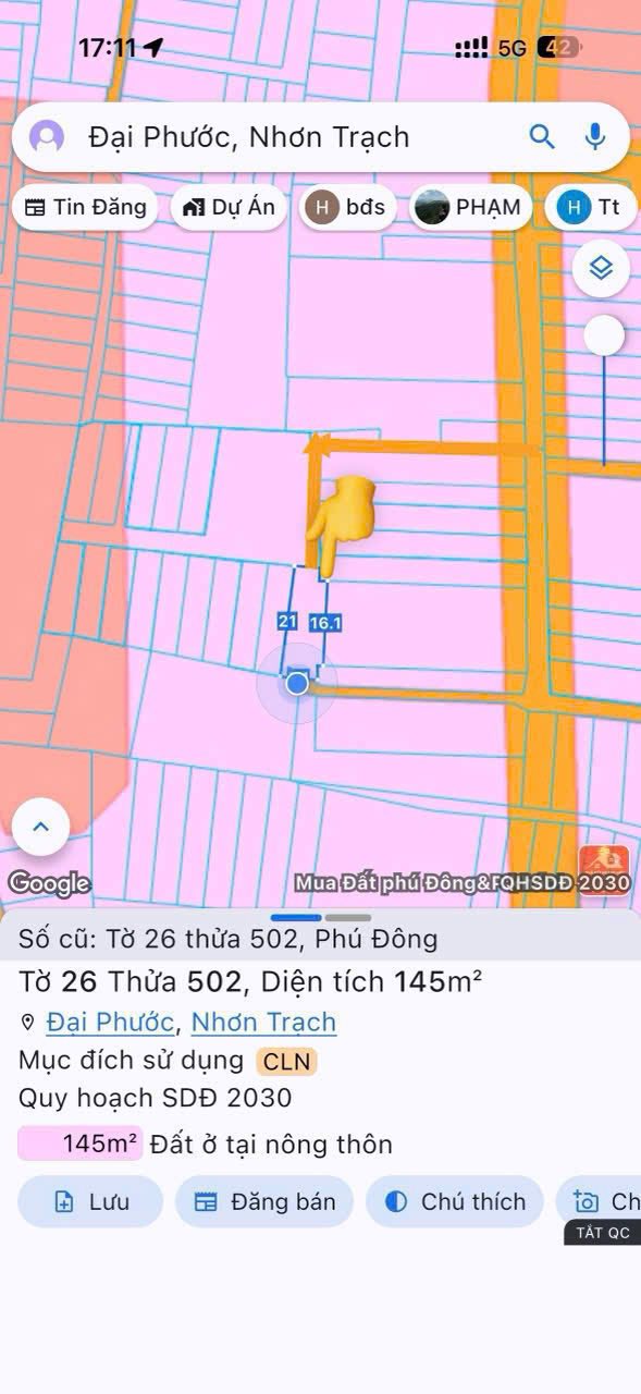 Đất nền Xã Phú Đông Nhơn Trạch 145m² chỉ 1 tỷ - Đường to ô tô