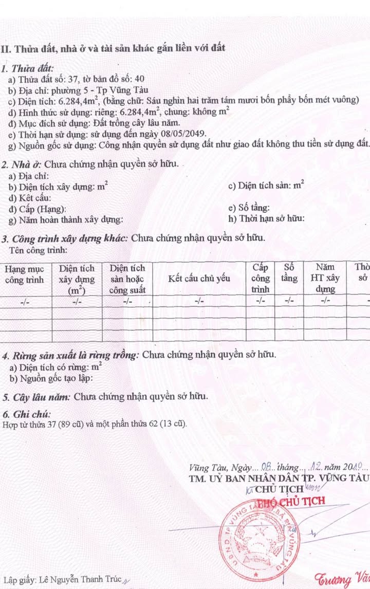 Đất Trần Phú Vũng Tàu 6.284m² giá 60 tỷ - Sổ đỏ chính chủ