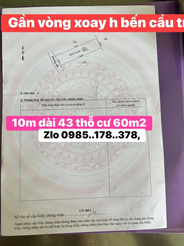 Đất Bến Cầu Tây Ninh 426m² - Sổ hồng riêng, tiềm năng sinh lời!