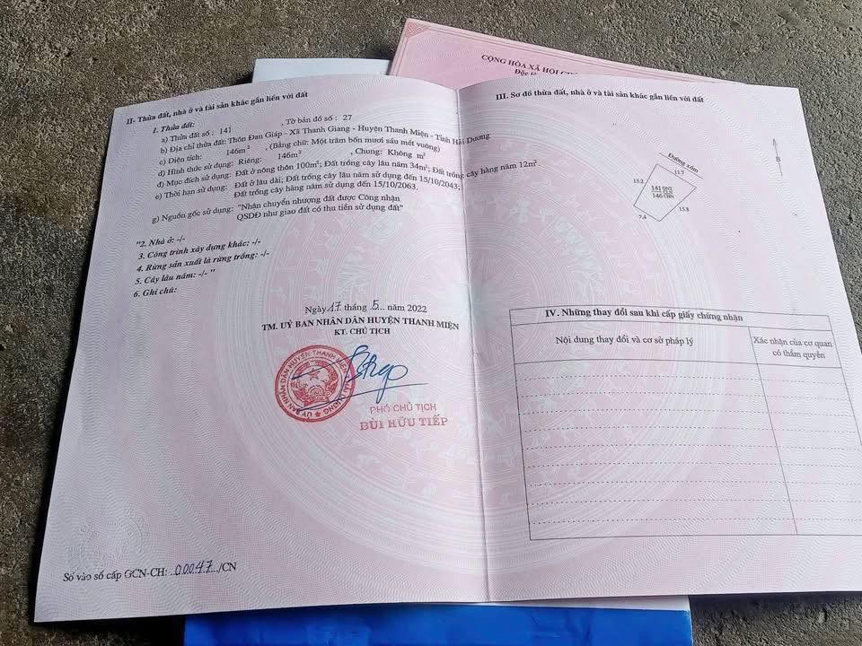 Đất nền Thôn Đan Giáp Thanh Miện 146m² - Sổ đỏ chính chủ, giá tốt!