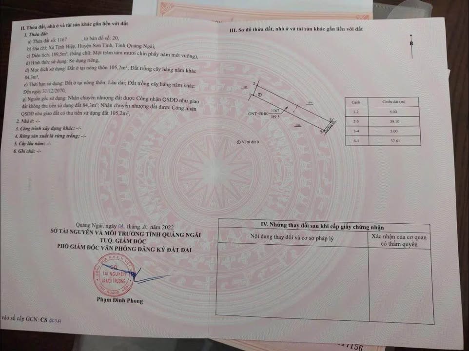 Đất Nền Sơn Tịnh 189m² Sổ Đỏ - Đường Ô Tô Thông Thoáng