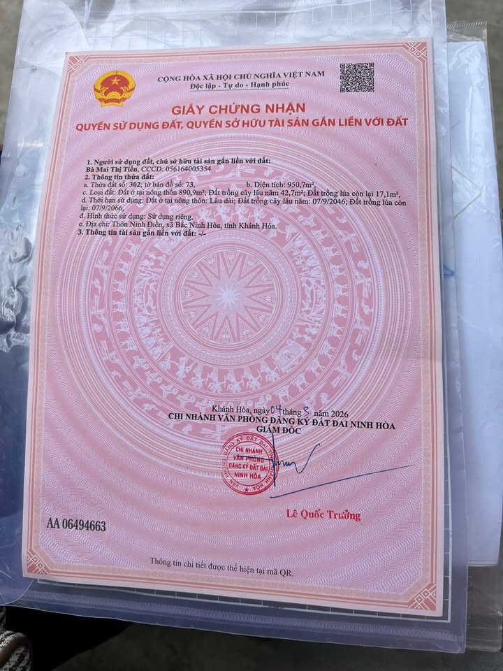 Đất Vườn Nghỉ Dưỡng 950m² Ninh Hòa - Sổ Hồng Chính Chủ