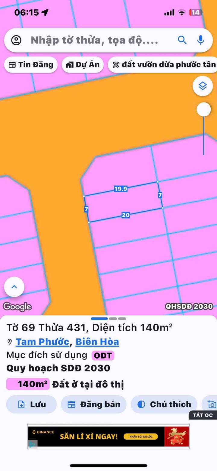 Đất nền 140m² Sổ đỏ Tam Phước, Biên Hòa - Giá 2.4 Tỷ Chính Chủ