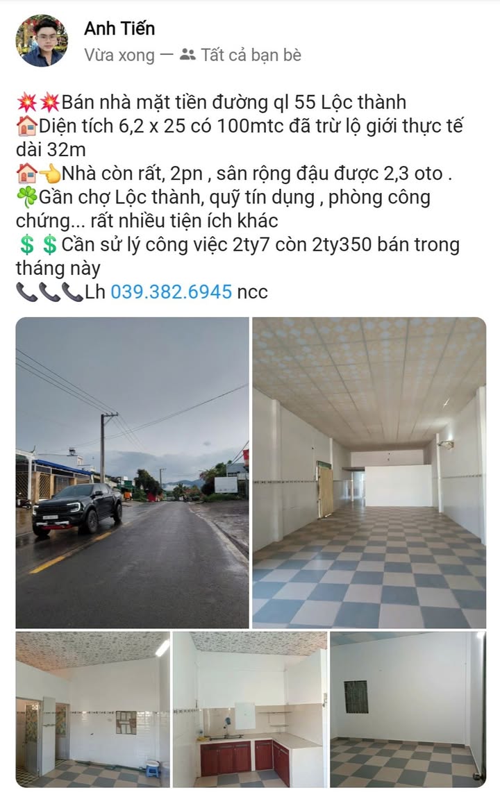 Nhà Mặt Tiền QL55 Lộc Thành, Bảo Lâm 155m² – Kinh Doanh Đỉnh, Giá Tốt!