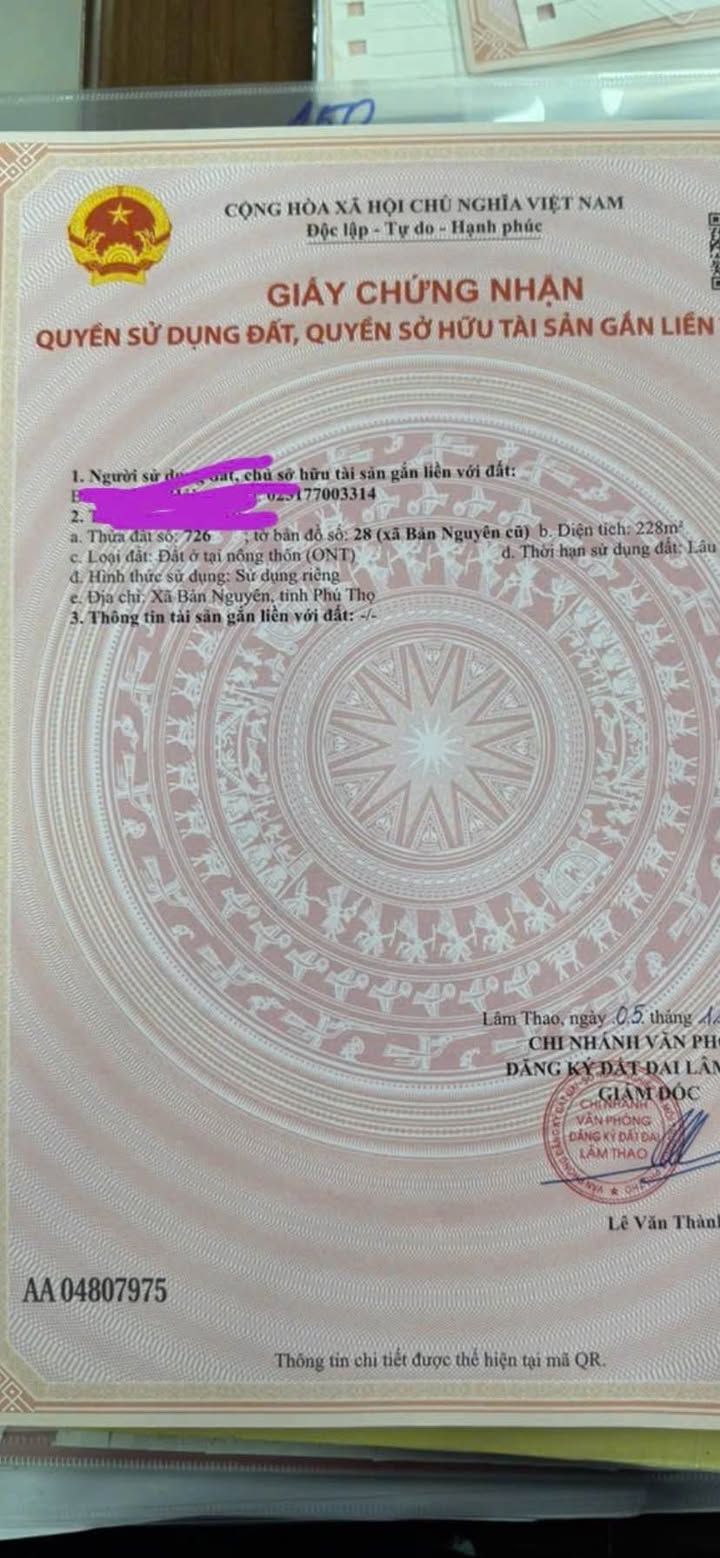 Đất nền Bản Nguyên, Lâm Thao 228m² - Đường to ô tô, mặt tiền 12m!