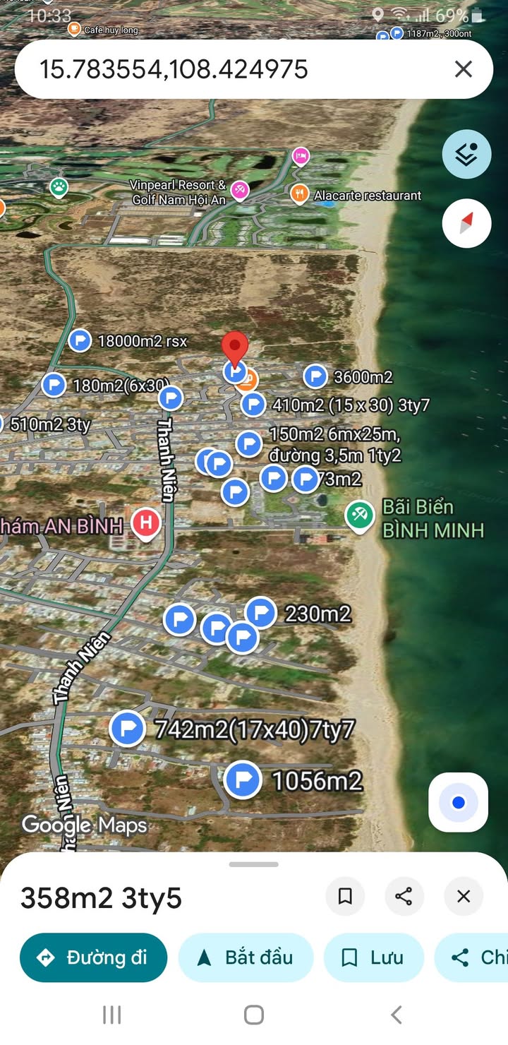Đất nền 350m² mặt biển Bình Minh, Thăng Bình - Sổ đỏ, giá tốt