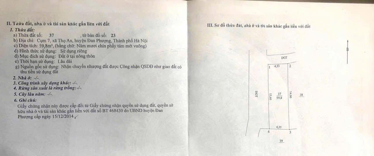 Đất nền Thọ An Đan Phượng 59.8m² - Đường to ô tô vào tận nơi!