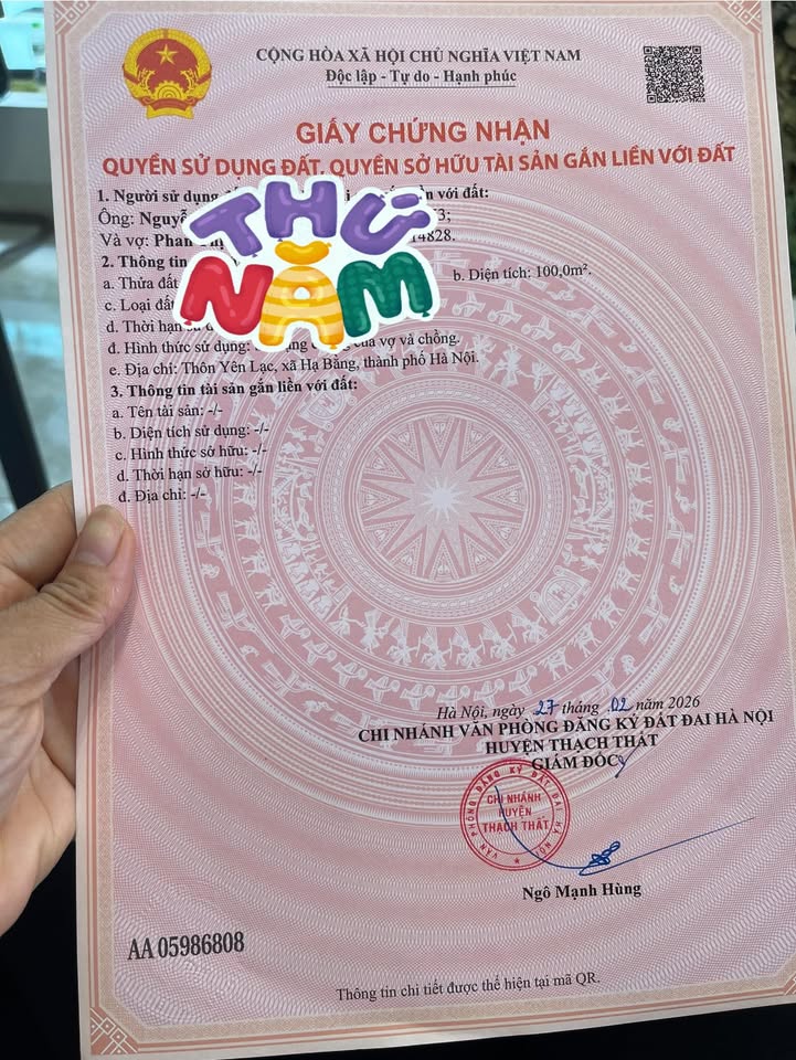 Đất nền Thị trấn Yên Lạc 100m² - Sổ đỏ chính chủ, giá F0!