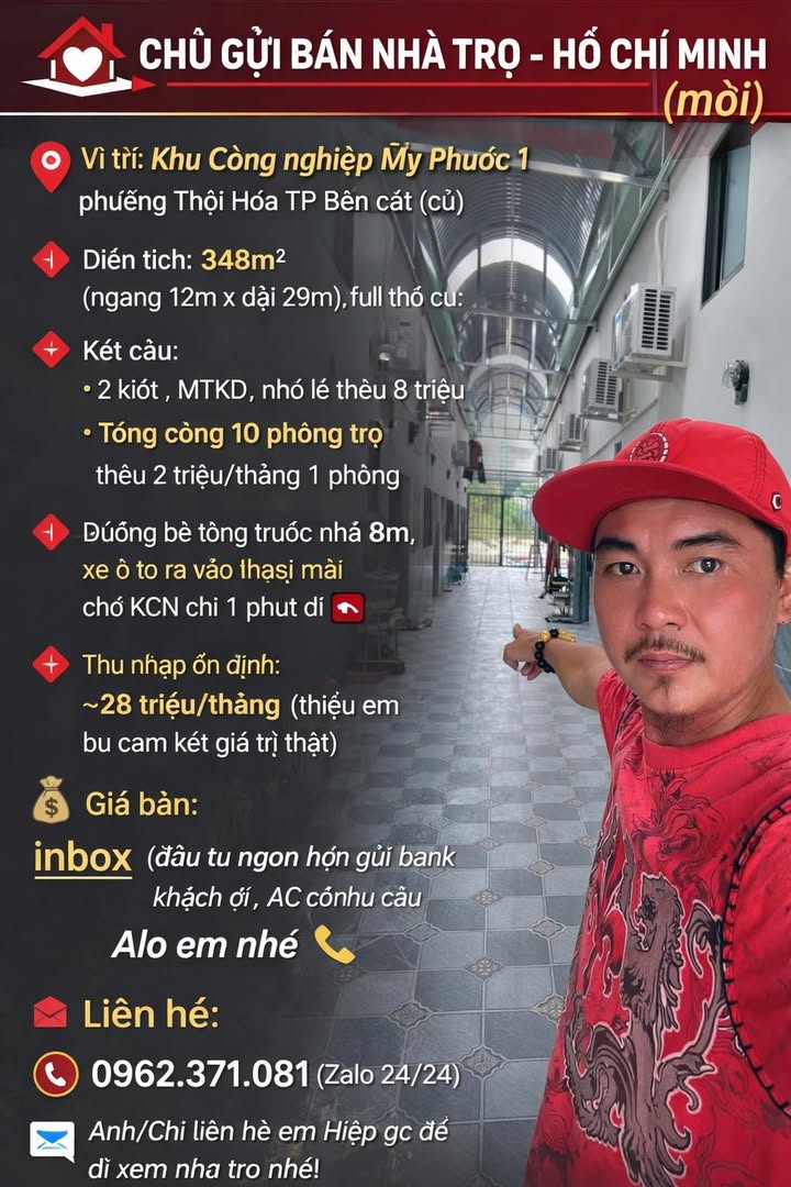 Nhà Trọ KCN Mỹ Phước 1 Bến Cát 348m² – Dòng Tiền Ổn Định!