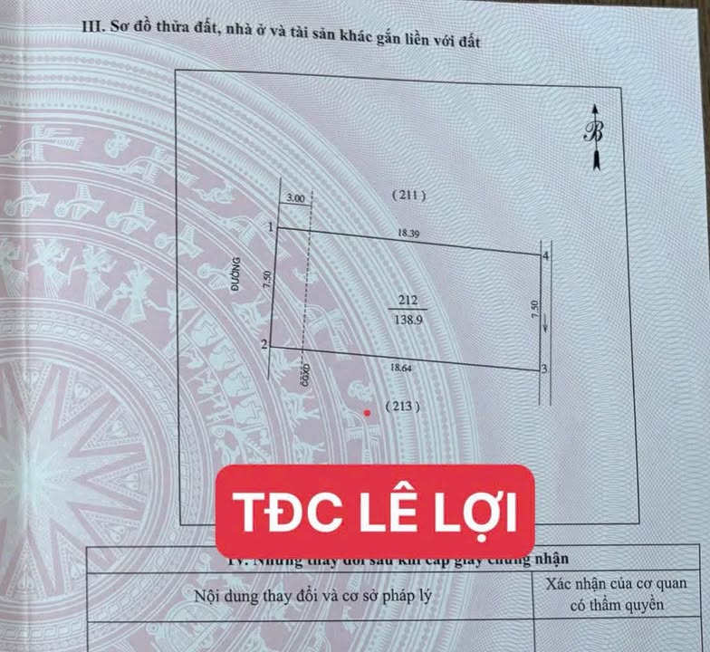 Đất Tái Định Cư Lê Lợi, Vinh 139m² - Hướng Tây, Đường 9m Thông Thoáng