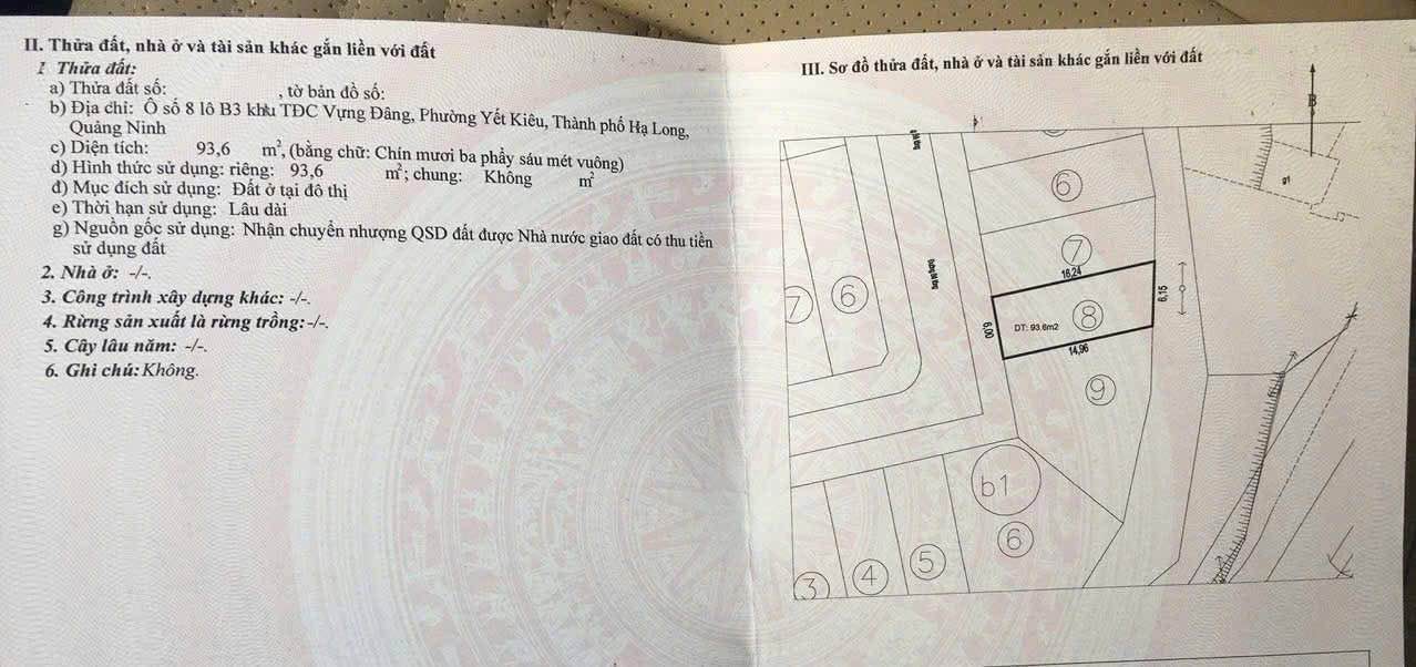 Đất nền Vựng Đâng Cienco5 Hạ Long 93.6m² - Sổ đỏ chính chủ, giá đầu tư