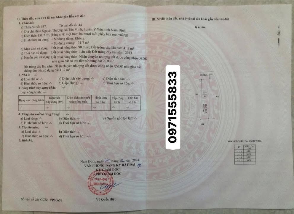 Đất nền 131m² Ý Yên, Nam Định - Sổ hồng vuông vắn, giá chỉ 500 triệu