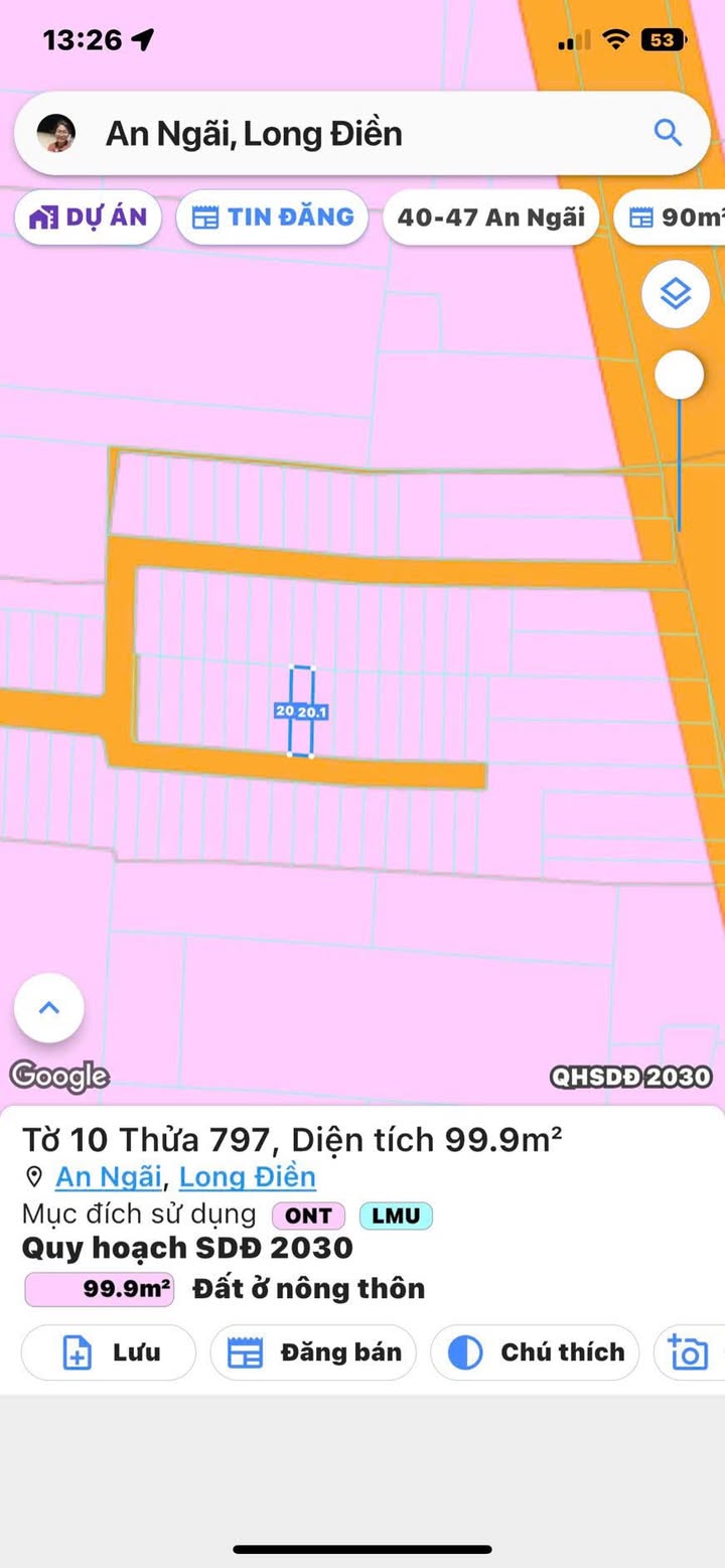 Bán Đất Thổ Cư 100m² An Ngãi, Long Điền - Gần Tỉnh Lộ 44A, Giá 1.15 Tỷ